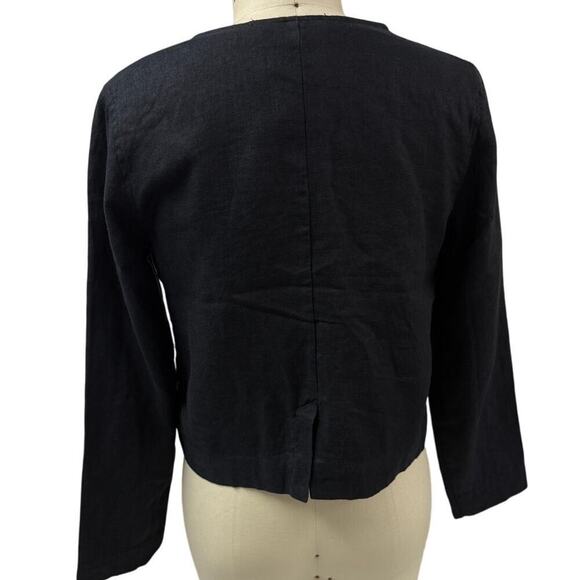 NEW H Halston black linen Cropped jacket Womens M Fab Gold Buttons - Picture 4 of 7